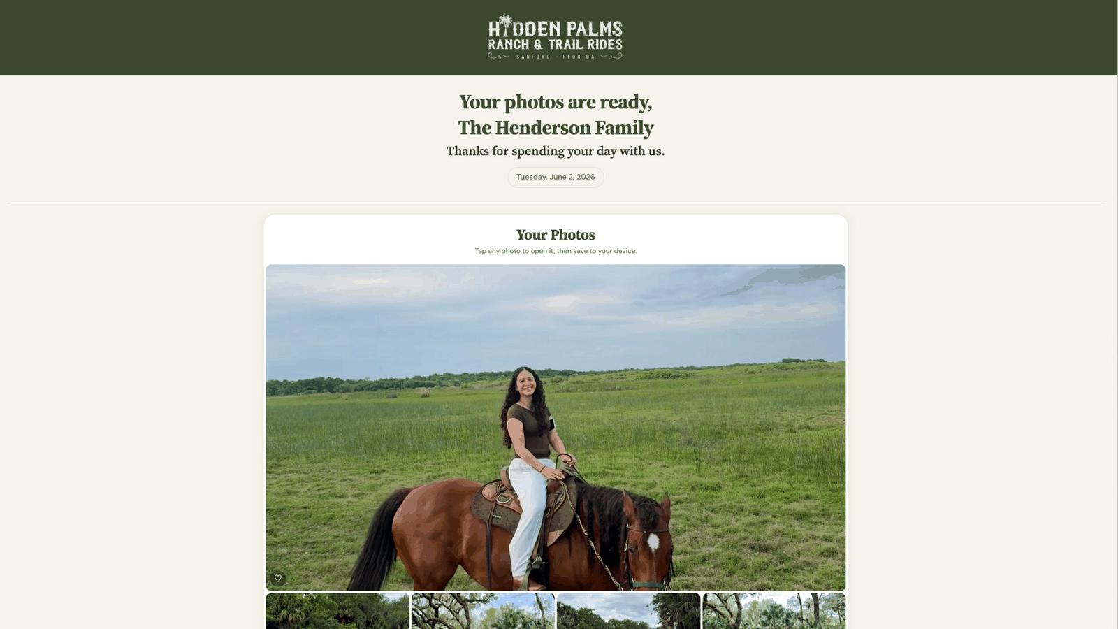 Guest photo page desktop layout: four-column photo grid