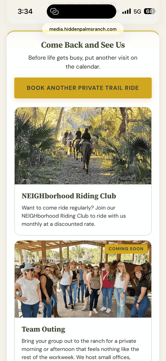 Guest page rebook section for a trail ride visit